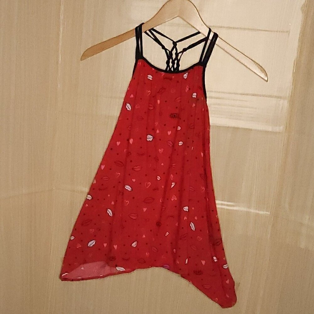 Calvin Klein Jeans Red Strappy A Line Lip Print Dress 7